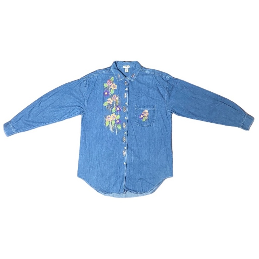 KOKA Vintage Hand Painted Jean Jacket Denim Blue Women's Size L
